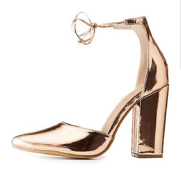 Charlotte Russe Shoes - Metallic Lace-Up Pointed Toe Rose Gold Pumps